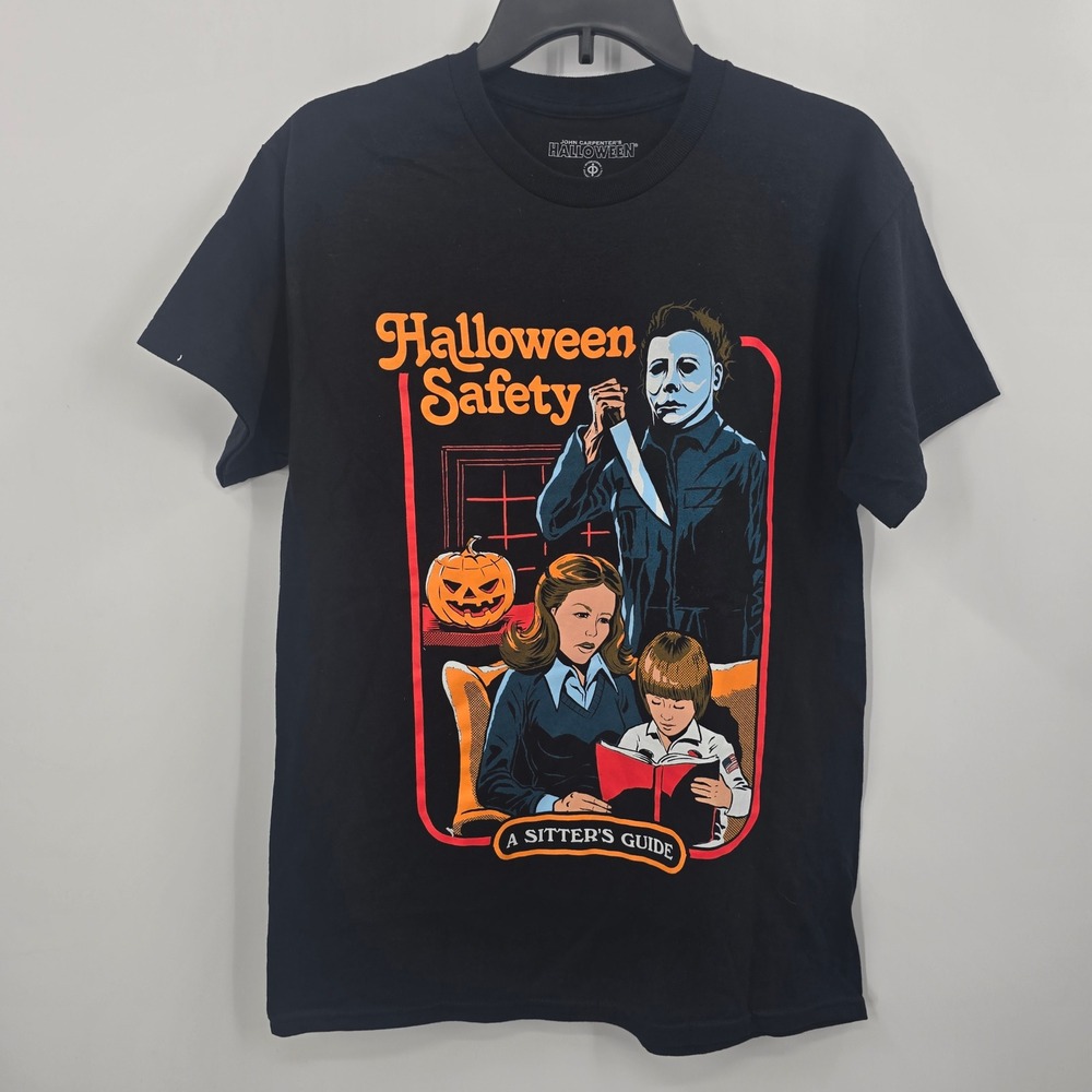Michael Myers Halloween Safety Sitters Guide Black Shirt Mens M